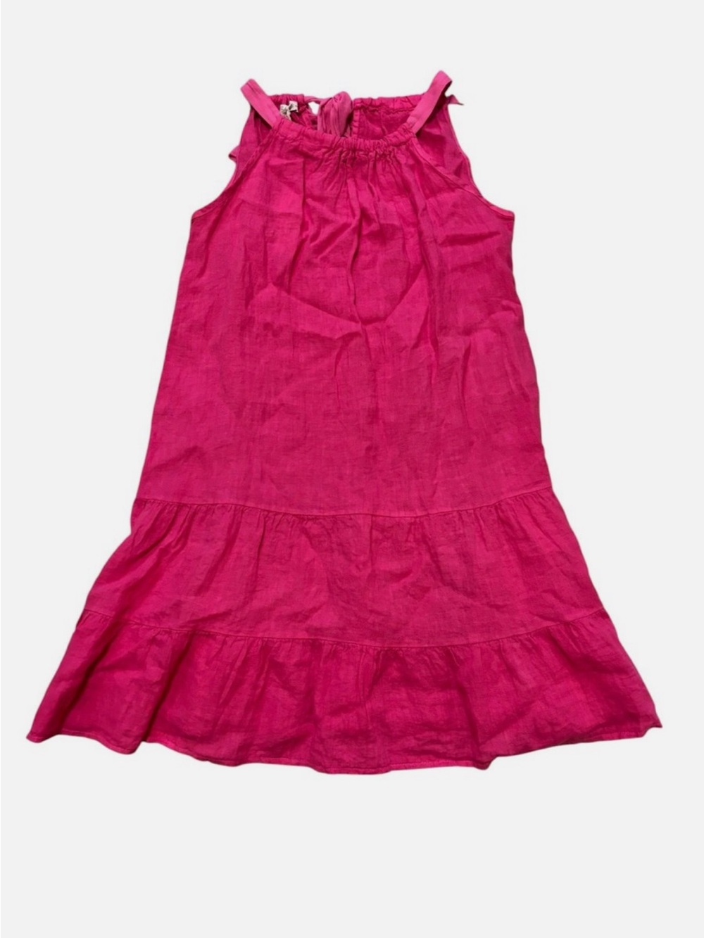 Bellambra Made in Italy Linen Tiered Dress Magenta Pink Halter Strap Lagenlook